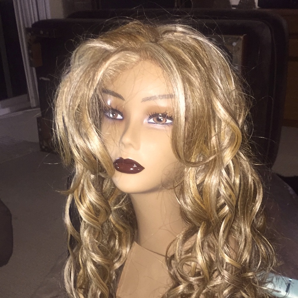 Long spiral curl blond mix fiber wig